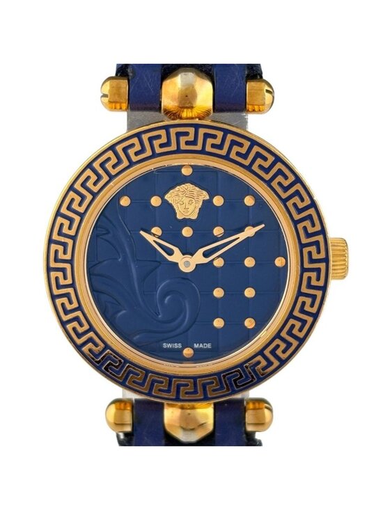 Versace Micro Vanitas Watch SS Leather Quartz Blue